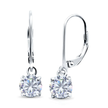 Lever Back Earring Round Simulated Cubic Zirconia 925 Sterling Silver (2mm-10mm)
